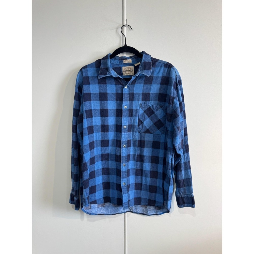 VTG Saugatuck Dry‎ Goods Shirt Mens Large Blue Plaid Flannel Button Front Casual